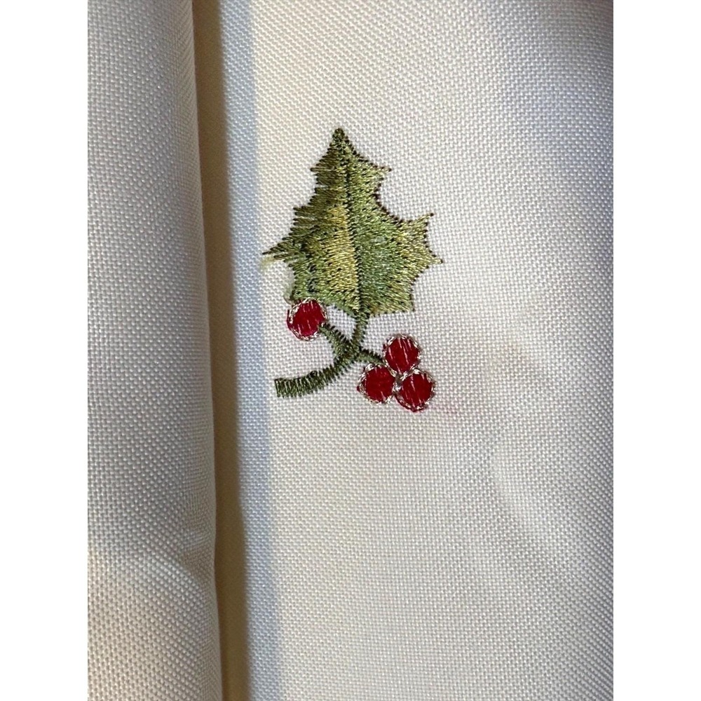 Set of 4 White Linen Christmas Napkins Embroidered Holly Xia Home Fashions - Picture 2 of 7